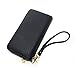 Hoxis Generous Double Zip-around Faux Texture Leather Organizer Wallet/ Office Lady Wristlet, Black