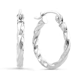 14K White Gold Twisted Hoop Earrings