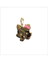 14k Yellow Gold, Kitty Cat Pendant Charm with Pink Bow 15mm Wide