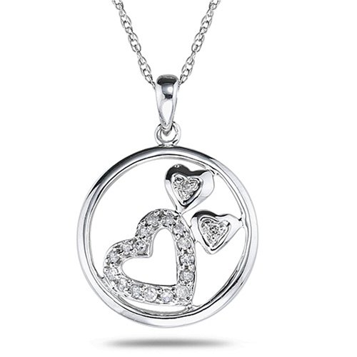 10k White Gold Diamond Circle and Heart Pendant (1/8 cttw, I-J Color, I2-I3 Clarity)
