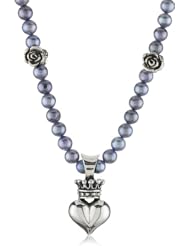 King Baby 3D Crowned Heart and Rose and Natural Pearl Necklace