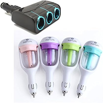 [2 in 1] Nanum Car Air Humidifier and Aromatherapy Essential Oil Diffuser with 3 Sockets Cigarette Lighter (Green)