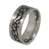Brushed Titanium Ring with Tribal Design (8.8 mm) - Sizes 8-13