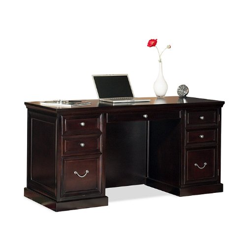 Kathy Ireland by Martin Furniture Space Saver Double Pedestal Wood Computer Desk in Espresso