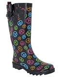 Capelli New York Shiny Scattered Peace Sign Printed Ladies Sporty Rain Boot
