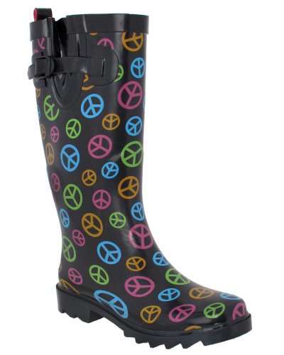 Capelli New York Shiny Scattered Peace Sign Printed Ladies Sporty Rain Boot product image