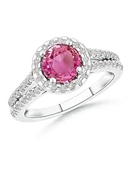 Split Shank Round Diamond and Pink Sapphire Ring- 1 ct TGW
