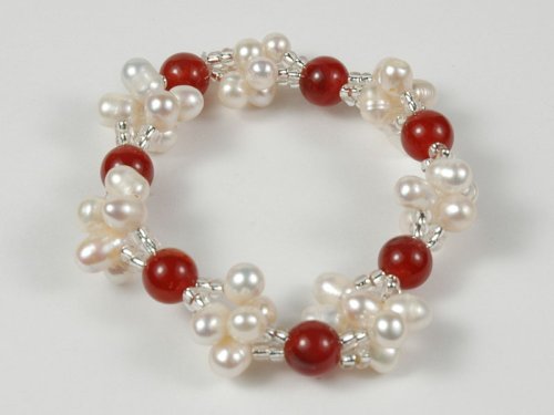 Click here to buy White Fresh Water Pearl & Red Agate Bead Bracelet.