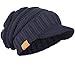 Mens Slouch Beanie Vintage Knit Cadet Cabbie Skull Cap with Visor B319 (Ribbed-Navy)