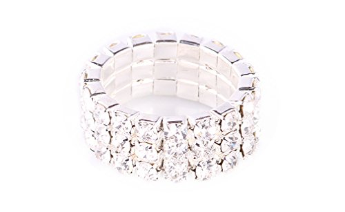 MBOX Quality Bridal Rhinestone Stretch Silver Tone Ring(Set of Two) - Ideal for Wedding, Prom, Party or Pageant