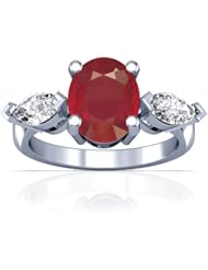 18K White Gold Oval Cut Ruby Three Stone Ring