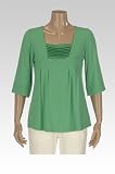 Petite Rayon/Spandex Cut  Sew 3/4 Sleeve Square Neck Top W/Charmeuse Inset