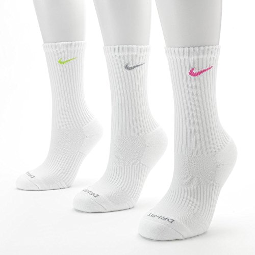 Nike Dri-Fit Women's Crew Socks 3 Pair (Sock Size: 9-11-Shoe Size: 6-10, White)
