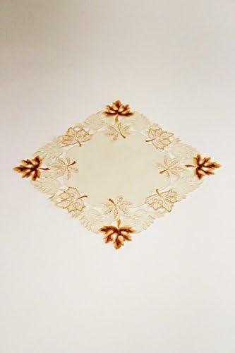 Embroidered Autumn Bronze Leaves Table Topper - 20" Square Hand Cutwork Home Decorating Linens - Parties, Fall Centerpieces &amp; Gift