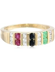 10k Yellow Gold Multi Color Precious and White Sapphire Ring