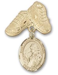 14K Gold Baby Badge with St. Finnian of Clonard Charm and Baby Boots Pin