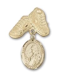 Gold Filled Baby Badge with St. Finnian of Clonard Charm and Baby Boots Pin