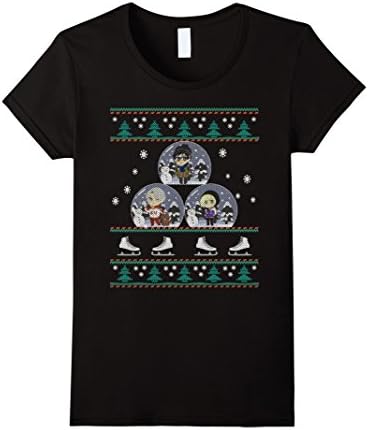 Women's Yuri on Ice Ugly Sweater Christmas T Shirt Medium Black