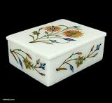 Marble inlay jewelry box, 'Sunflower Duet' 3.9 W 3 L