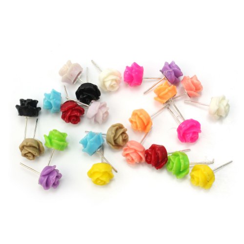 12 Pairs Women Girls Delicate Charming Resin Rose Flower Jewellery Stud Earrings