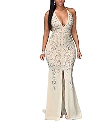 V-neck Polyester/Spandex Plunging Neck Jeweled Slit Backless Floor Length Sleeveless Evening Dress/Party Dress/Maxi Dress 