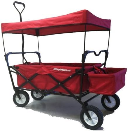 Folding Collapsible Utility Wagon with Removable Canopy, Red Load Limit: 120 lbs. By EasyGo Wagon