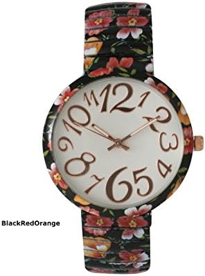 Olivia Pratt Women's Floral Stretchband Watch - Black Red Orange