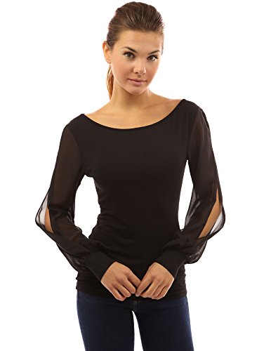 PattyBoutik Women's Chiffon Slit Bishop Long Sleeve Blouse