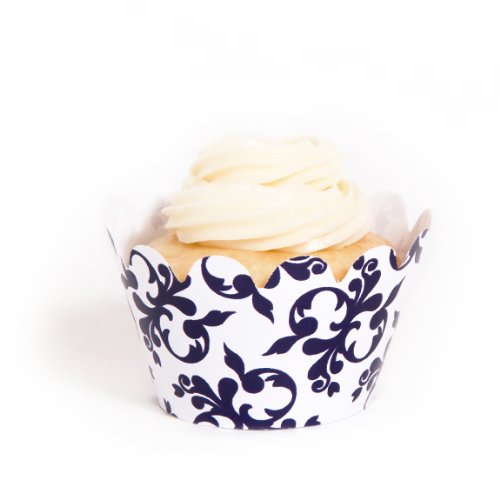 Dress My Cupcake Mini Navy Blue Filigree Cupcake Wrappers, Set of 18