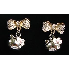 Click here to buy Sanrio Bow Ribbon Rhinestone Hello Kitty Earrings Hot Holiday Item * by Hello Kitty.