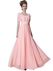 A-line Short Sleeves Draped Beaded Applique Prom Dress/Party Dress 