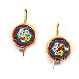 22K Gold Antique Roman Red Micro Mosaic Earrings by Suz Andreasen Couture, MADE IN AMERICA