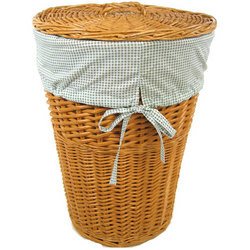Round Rattan Hamper: Honey with Sage Gingham Liner.