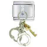 Silver Handcuffs & Gold Key Italian Charms Bracelet Link