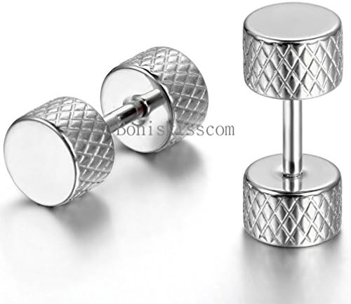 Janestore Round Barbell Dumbbell Ear Stud Couple Unisex Stainless Steel Earrings