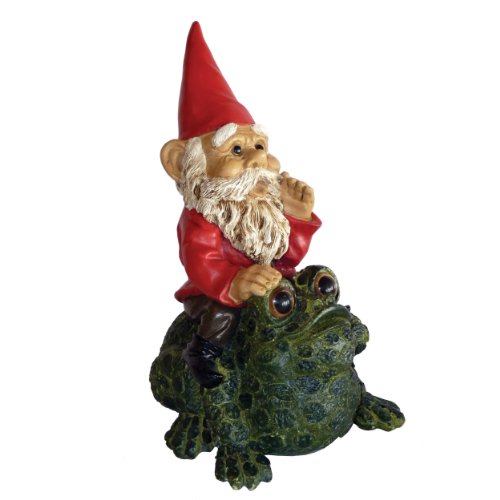 Garrold Gnome on a Toad by Michael Carr Designs - Outdoor Gnome and Toad Figurine for gardens, patios and lawns (80038)