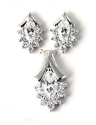 Rhodium Plated Sterling Silver Earring-Pendant Set with Clear CZ Stones