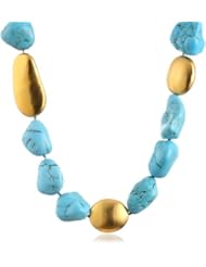 Kenneth Jay Lane Turquoise Pebble and Satin Gold Station Necklace, 24"