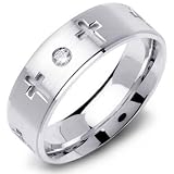 .06ct 14K White Gold Christian Cross Fancy Diamond Wedding Band