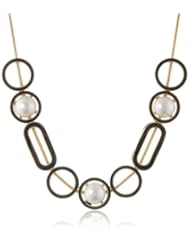 Kenneth Jay Lane Polished Gold Chain, Black Enamel and Pearl Bead Necklace, 24"