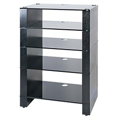 BLOK - STAX 500 - Five Shelf Black Oak Hifi Rack TV Stand AV Hi-fi Unit [Black Glass]