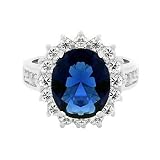 Kate Middleton Princess Diana White Gold Rhodium Bonded 6.6ct Oval Sapphire Crystal and Round CZ Trimmed Royal Engagement Wedding Ring ** With Gift Box