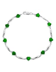 Silver Heart Shape Gemstone with Diamonds 0.01 cttw Bracelet