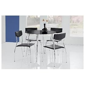 Glacier Black Glass Table and 4 Faux Leather Chairs