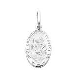 14K White Gold Small Religious Saint Christopher Medal Charm Pendant