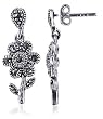 Stylish 925 Sterling Silver Marcasite Flower Post Back Dangle Earrings
