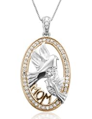 10k White Gold Mother and Baby Bird Diamond Pendant Necklace (HI, I1-I2, 0.25 carat)