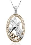 10k White Gold Mother and Baby Bird Diamond Pendant Necklace (HI, I1-I2, 0.25 carat)