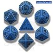 Q-Workshop Polyhedral 7-Die Set: Carved Runic Dice Set (Blue and Black)