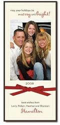 Holiday Photo Cards - 8 3/8" x 4" - Photo Ecru Layered Ribbon Greeting Cards Created From Your Favorite Photo - set of 20